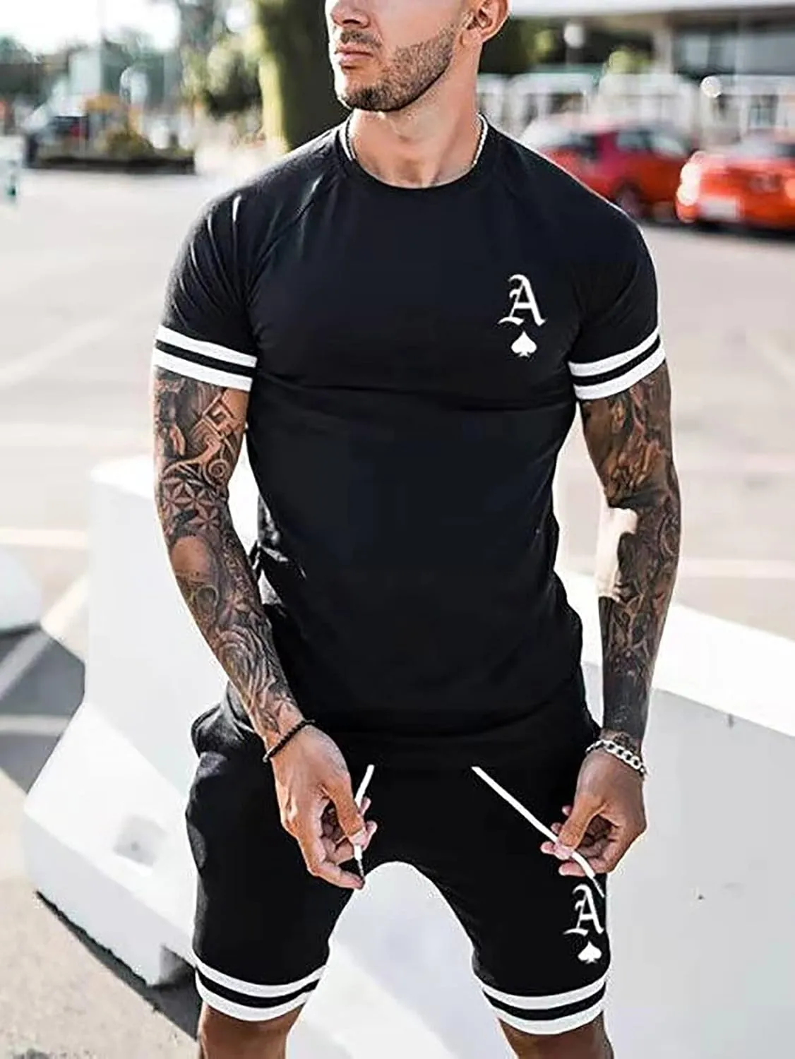 Mens Tracksuit 2 Piece Outfits Casual Summer Sport Set