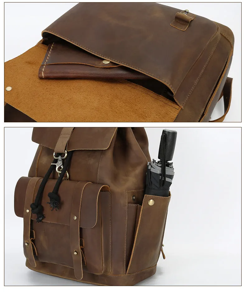 Men's Vintage Leather Drawstring Backpack