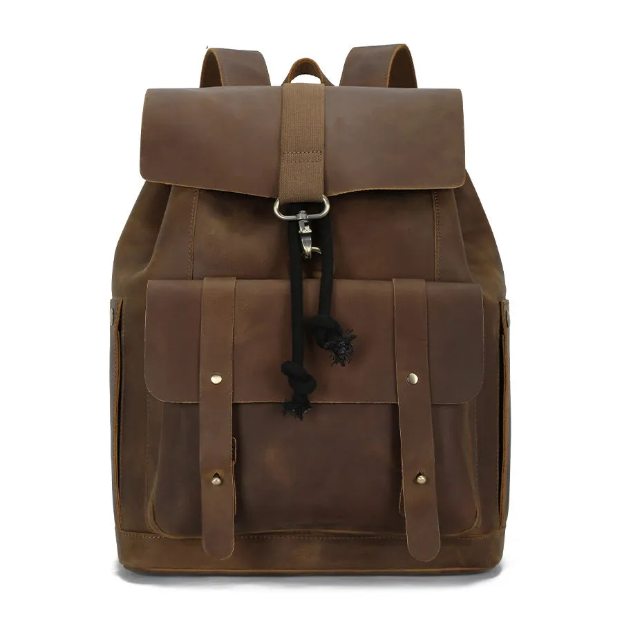 Men's Vintage Leather Drawstring Backpack