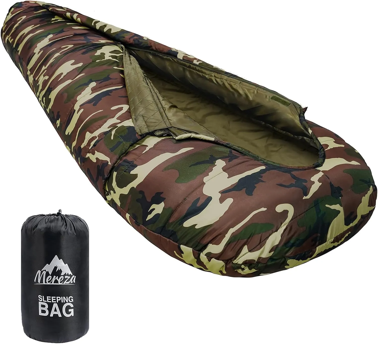MEREZA Sleeping Bag XL for Adults Mummy Sleeping Bag for Cold Warm Weather 20 Degree Big Tall Men Sleeping Bags Queen Size Woodland Camping Hiking