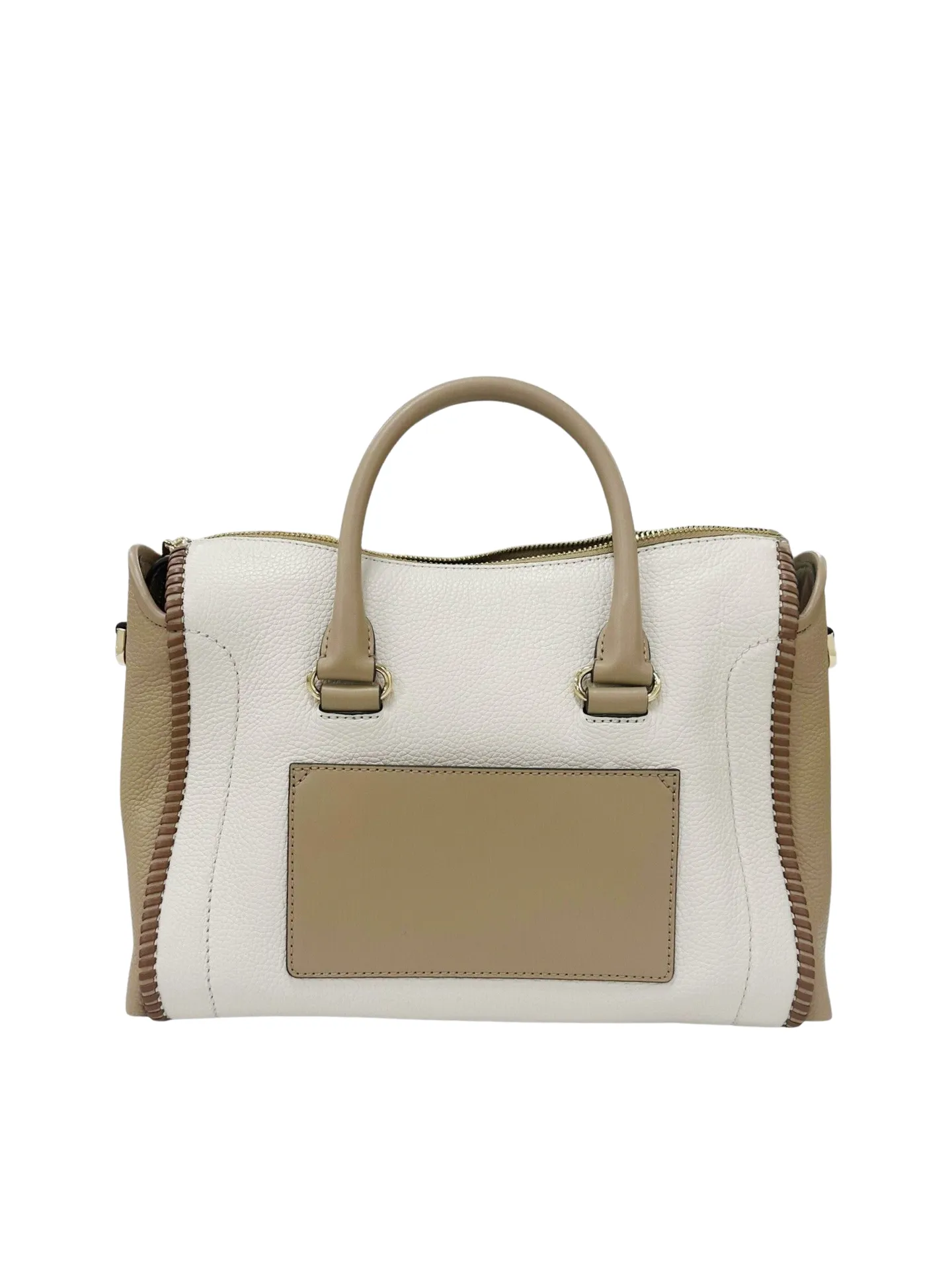 Michael Kors Carine Large Top Zip Satchel Crossbody Light Cream Multi Leather