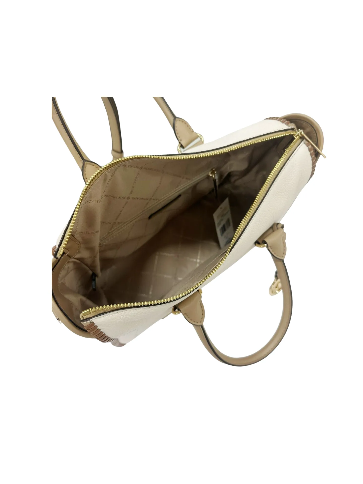 Michael Kors Carine Large Top Zip Satchel Crossbody Light Cream Multi Leather