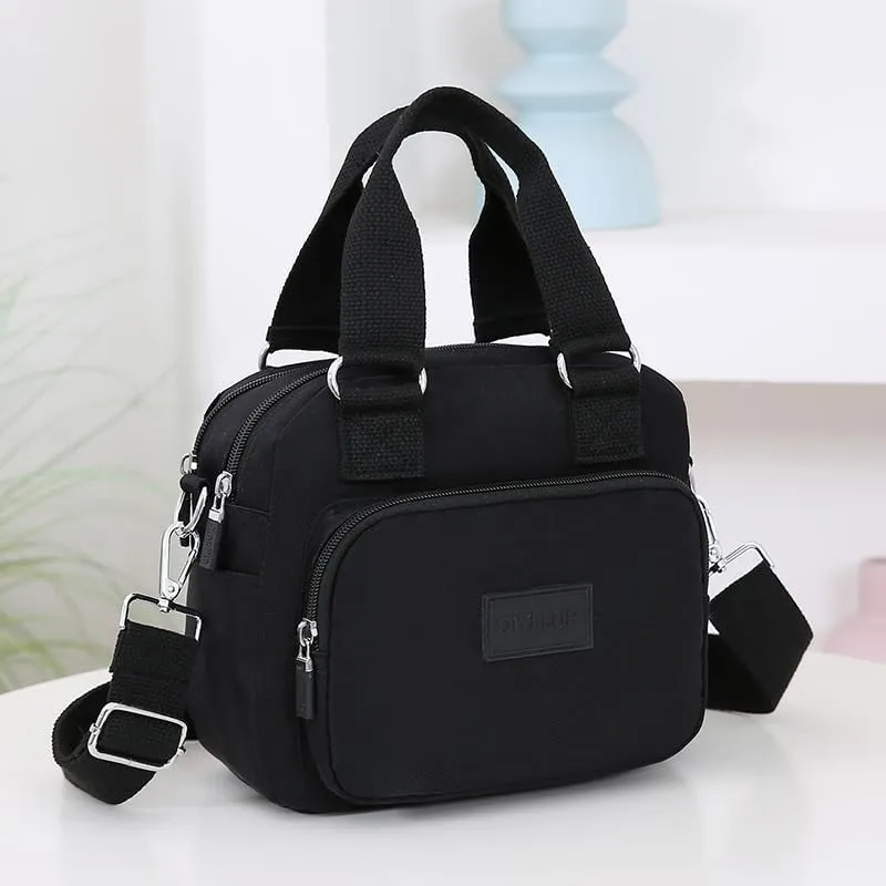 Middle aged women's multi pocket shoulder bag with large capacity crossbody bag (black)