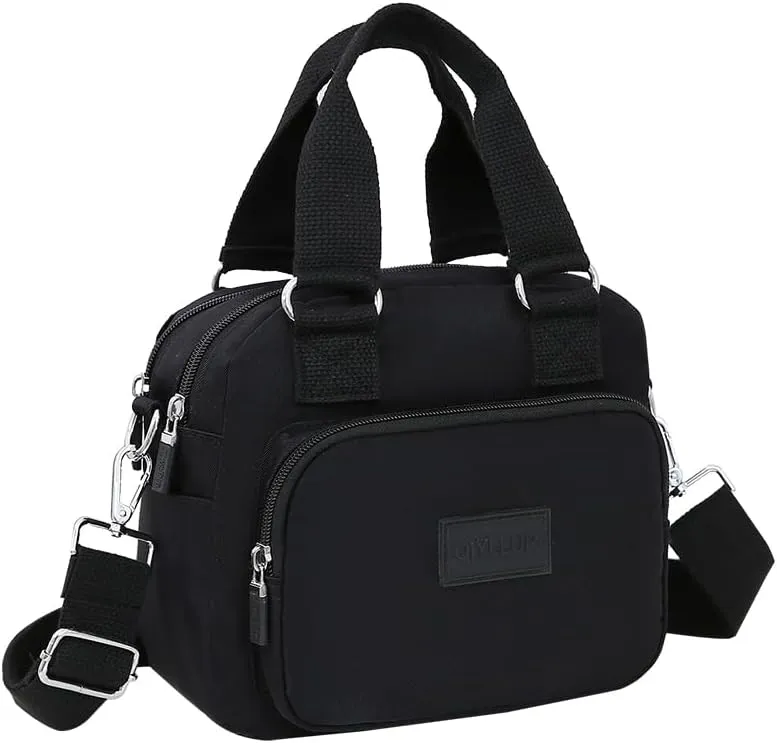 Middle aged women's multi pocket shoulder bag with large capacity crossbody bag (black)