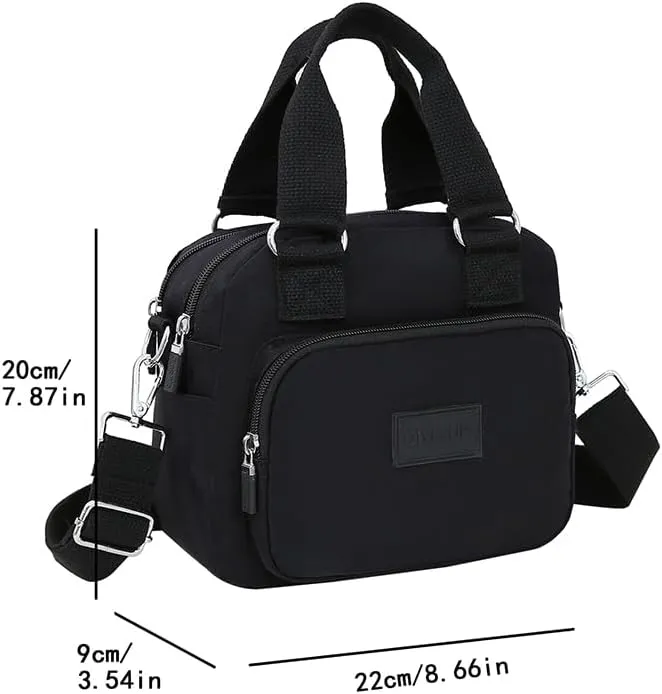 Middle aged women's multi pocket shoulder bag with large capacity crossbody bag (black)