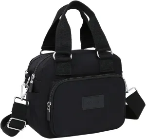 Middle aged women's multi pocket shoulder bag with large capacity crossbody bag (black)