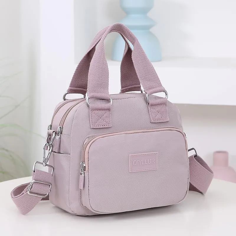 Middle aged women's multi pocket shoulder bag with large capacity crossbody bag (pink)