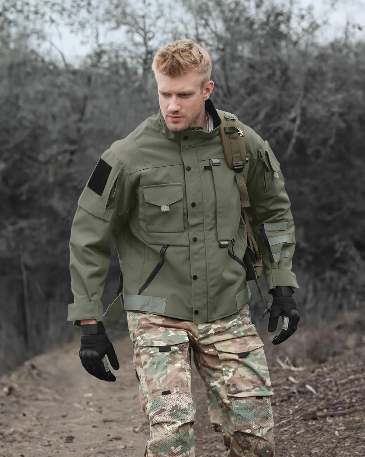 Military Jacket for Men 1000D Cordura Tactical Jacket Hard Shell Water Resistant Army Jacket Coat Hiking Bushcraft