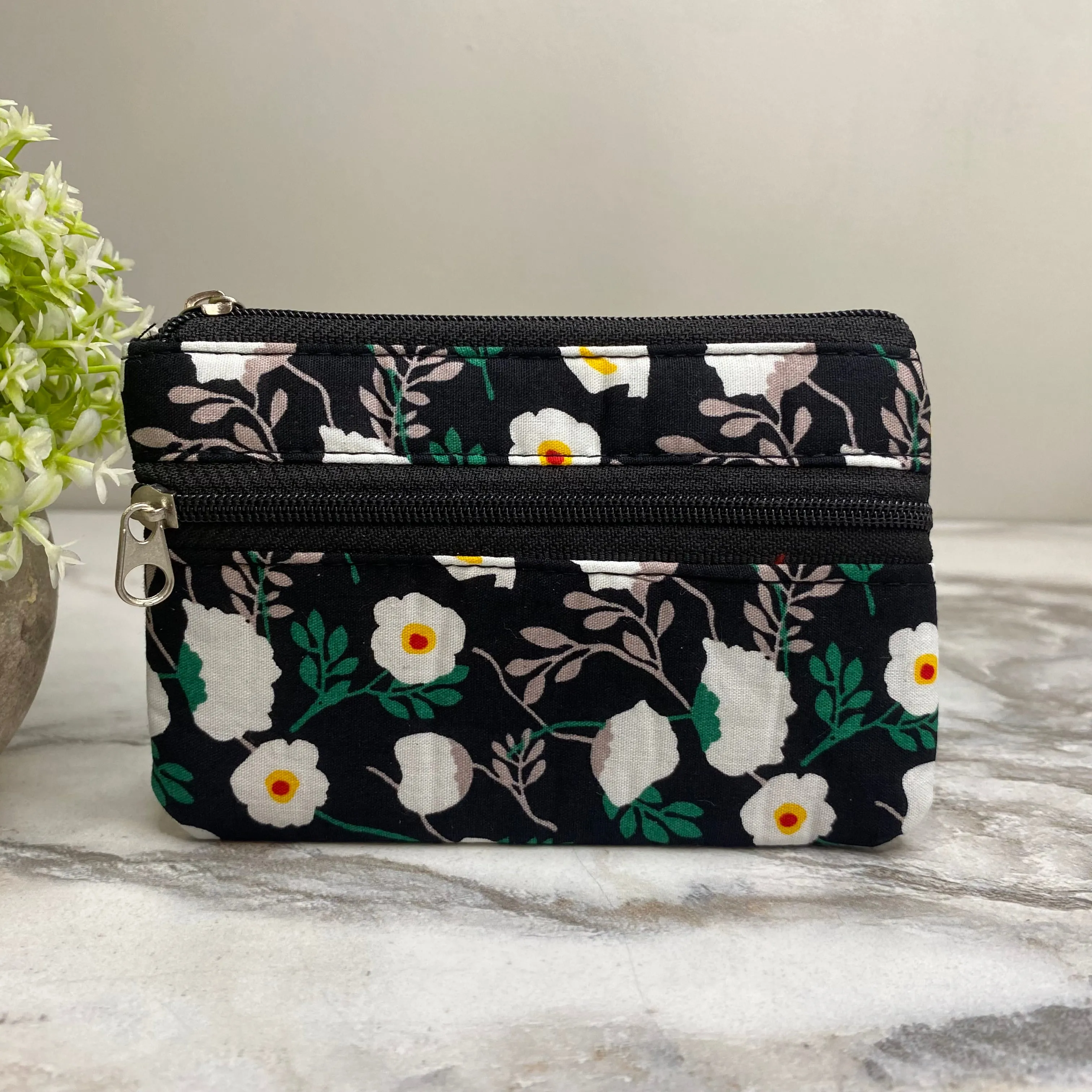 Mini Double Zip Pouch - Floral Designs