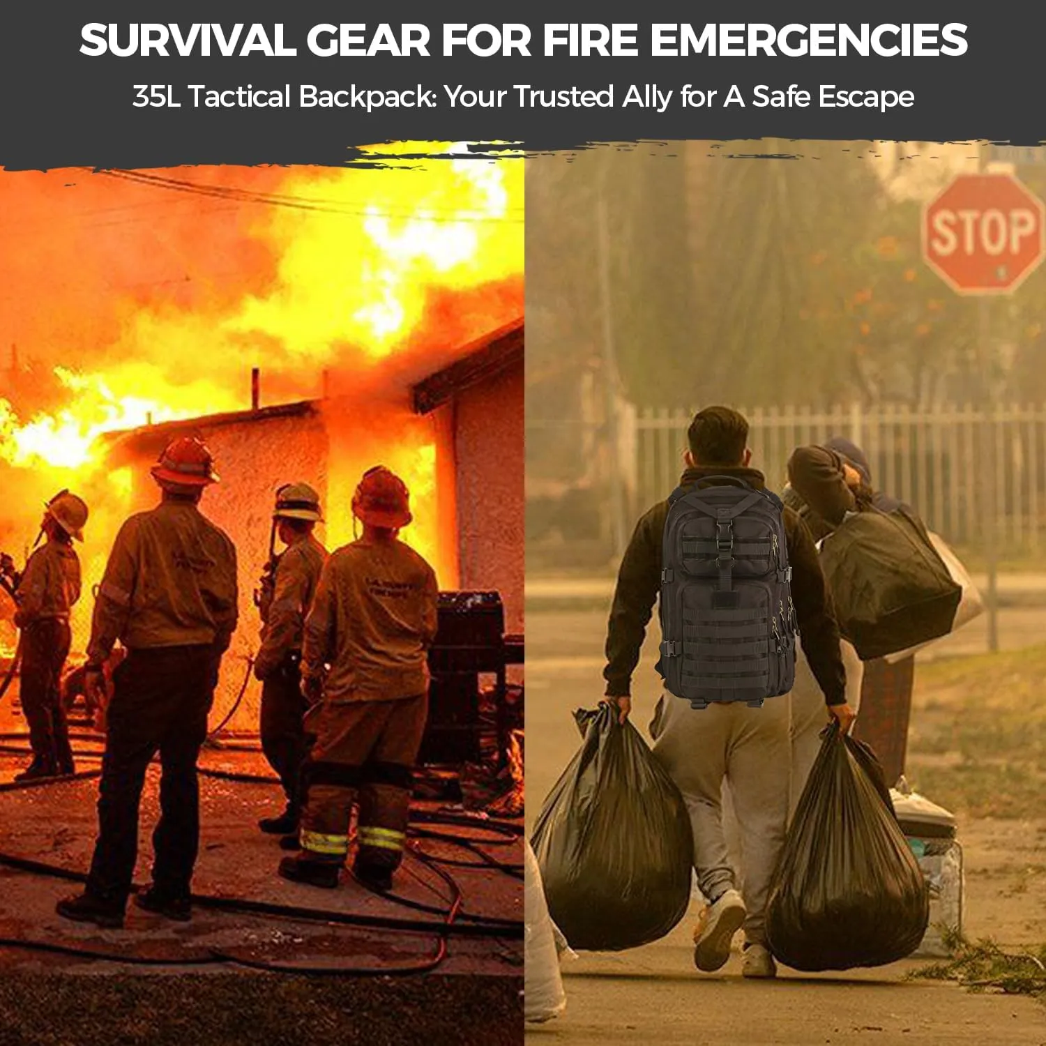 MIRACOL Tactical Emergency Survival Backpack- 35L Go Bag Survival Backpack with MOLLE System - Heavy Duty Military Gear for Wildfire Disaster Preparedness Camouflage Green