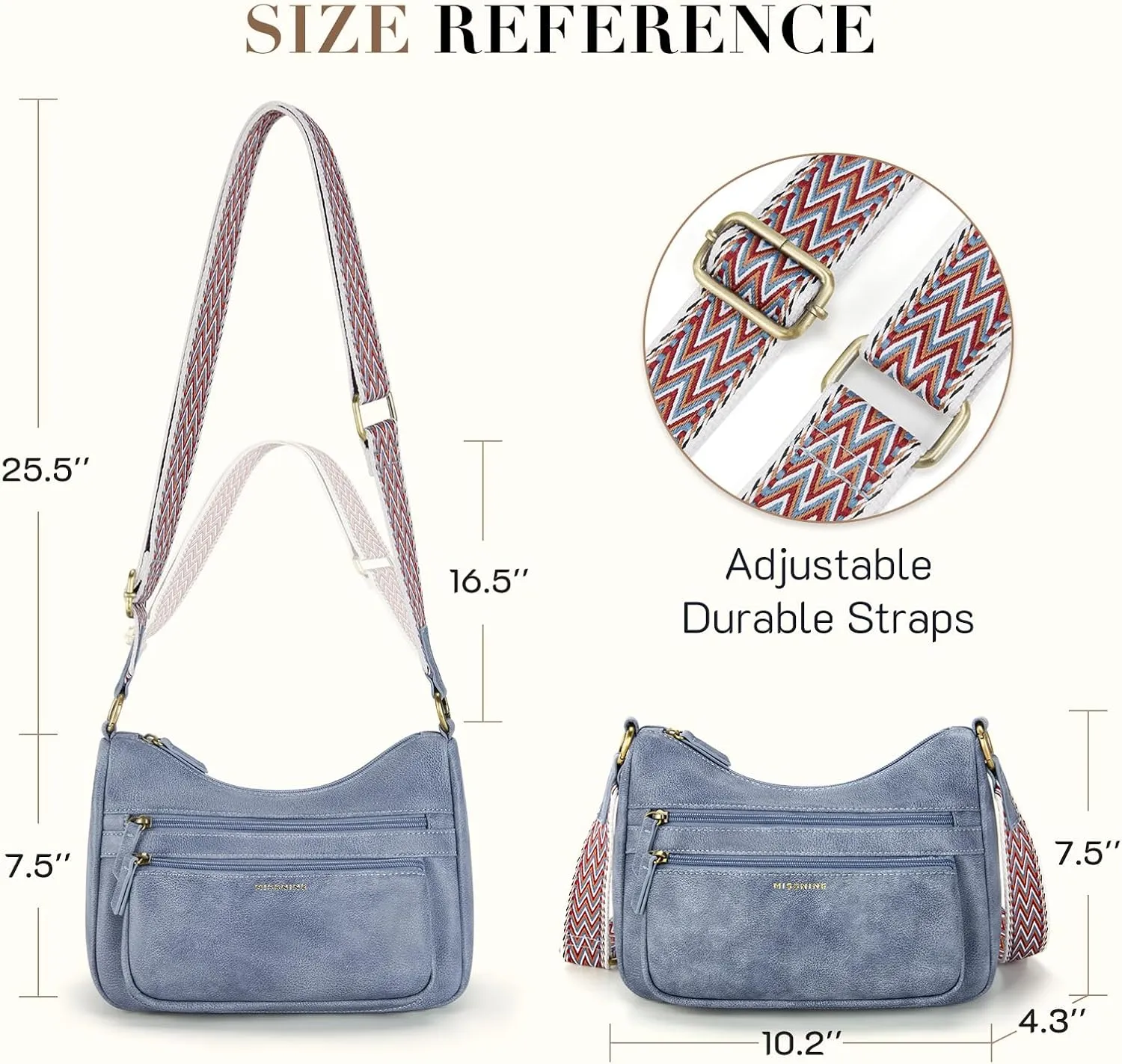 Missnine Crossbody Bags for Women, Medium Size Purses With Wide Shoulder Strap, Leather Trendy Cross Body Shoulder Handbags