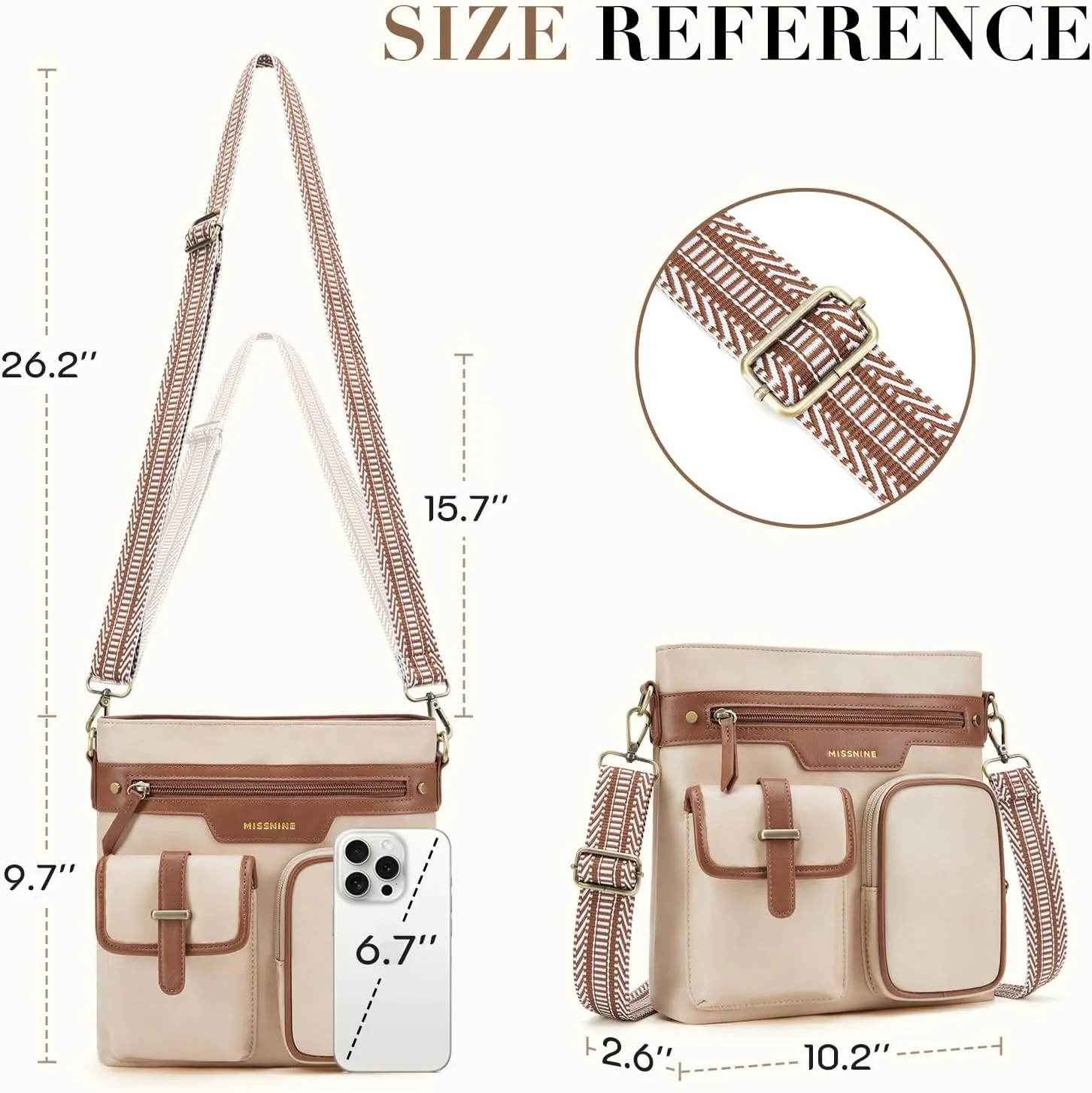 Missnine Crossbody Bags for Women Multi Pocket Purses Soft Leather Medium Shoulder Handbags with Adjustable Strap