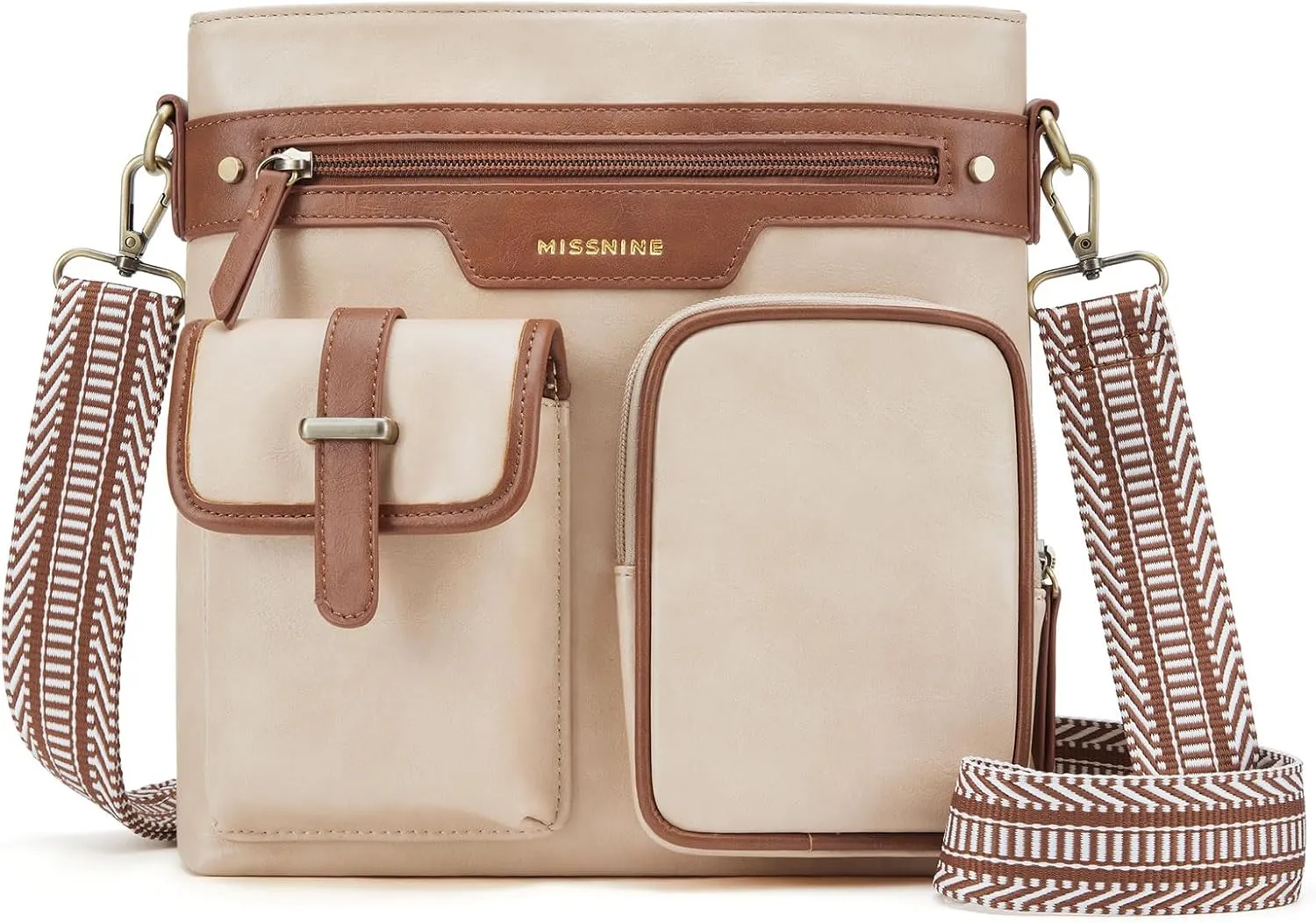 Missnine Crossbody Bags for Women Multi Pocket Purses Soft Leather Medium Shoulder Handbags with Adjustable Strap