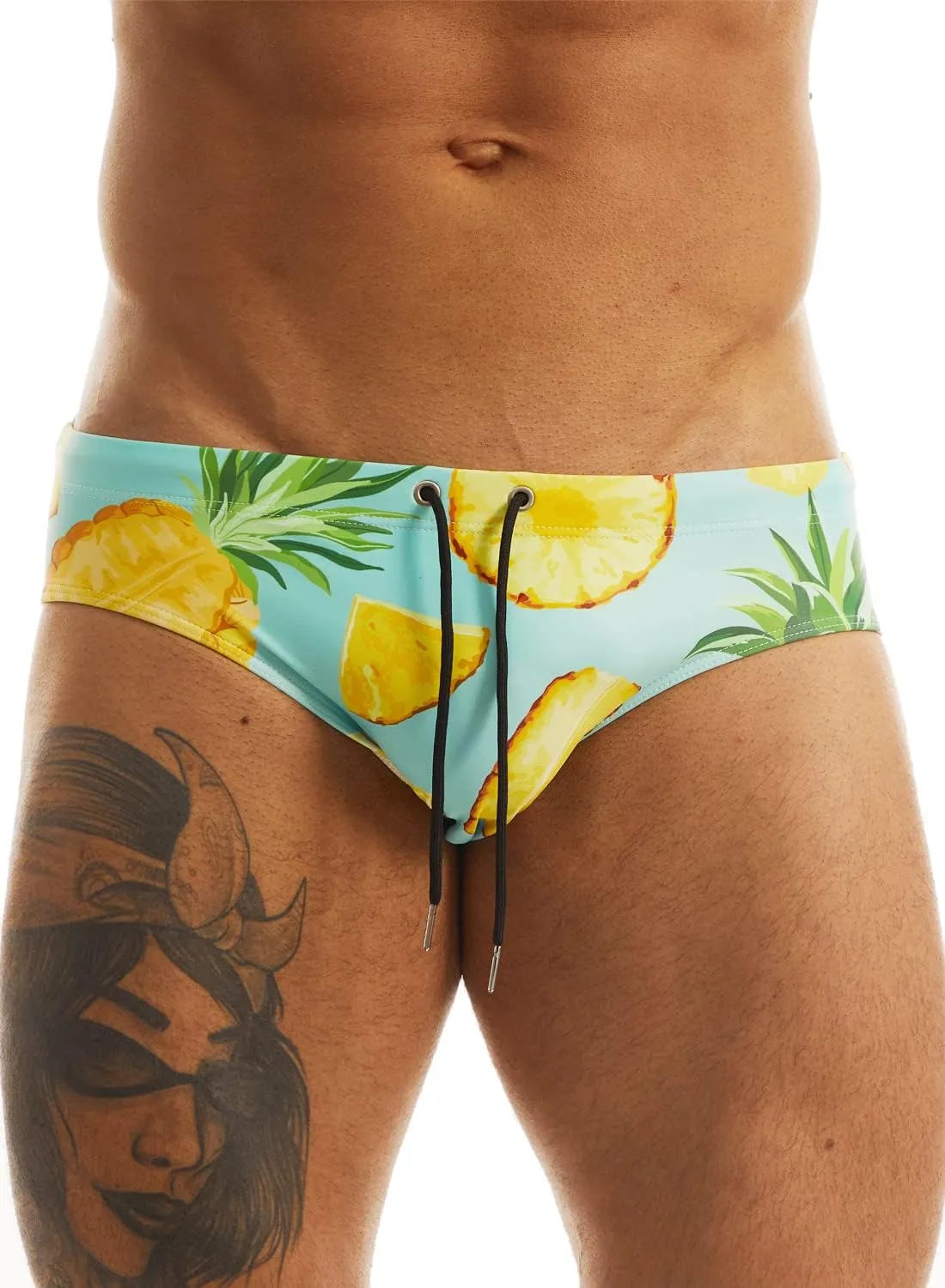 MIZOK Men's Sexy Bikini Swim Briefs Quick Dry Printed Swimsuit Beach Swimwear with Drawstring