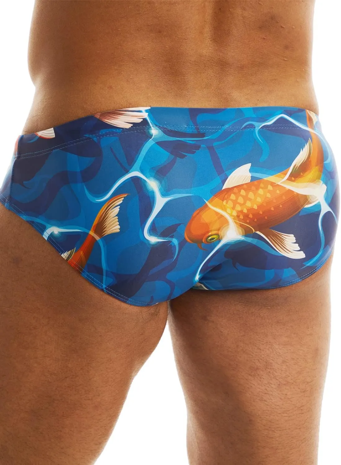 MIZOK Men's Sexy Bikini Swim Briefs Quick Dry Printed Swimsuit Beach Swimwear with Drawstring
