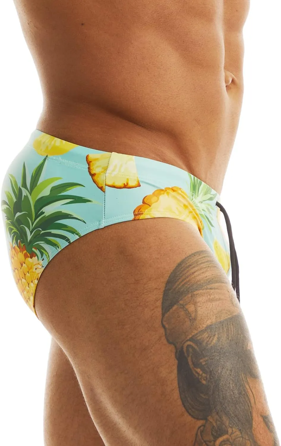 MIZOK Men's Sexy Bikini Swim Briefs Quick Dry Printed Swimsuit Beach Swimwear with Drawstring