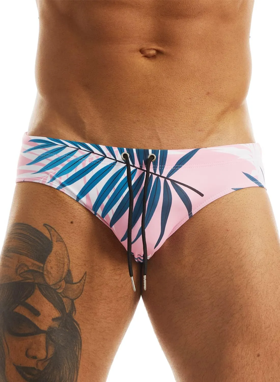 MIZOK Men's Sexy Bikini Swim Briefs Quick Dry Printed Swimsuit Beach Swimwear with Drawstring