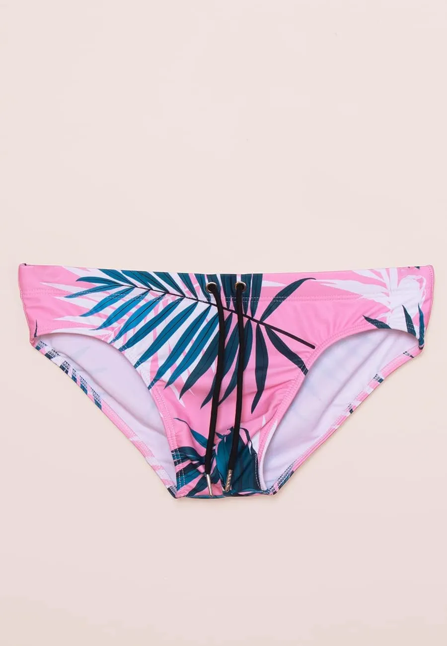 MIZOK Men's Sexy Bikini Swim Briefs Quick Dry Printed Swimsuit Beach Swimwear with Drawstring