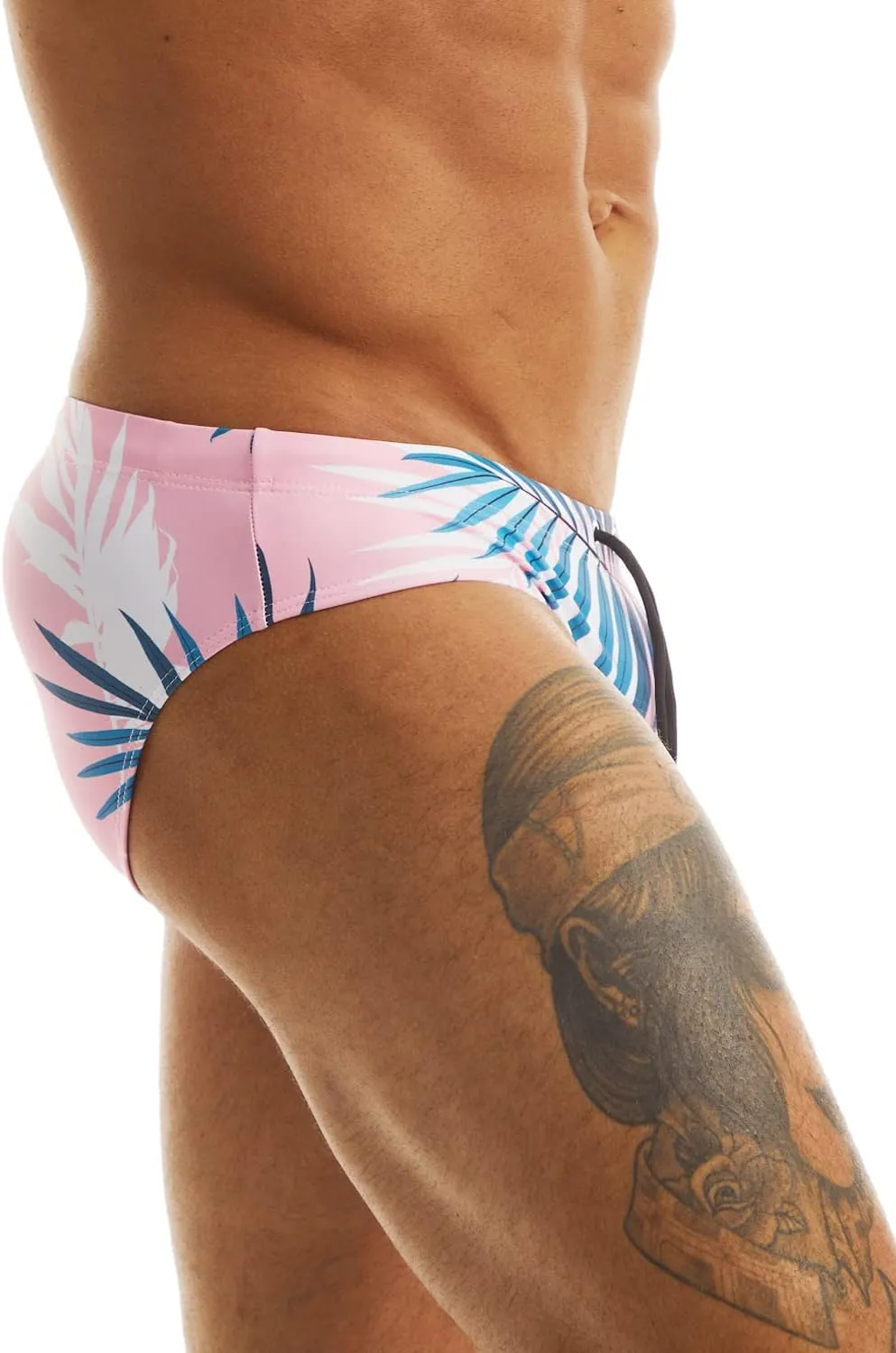 MIZOK Men's Sexy Bikini Swim Briefs Quick Dry Printed Swimsuit Beach Swimwear with Drawstring
