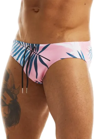 MIZOK Men's Sexy Bikini Swim Briefs Quick Dry Printed Swimsuit Beach Swimwear with Drawstring