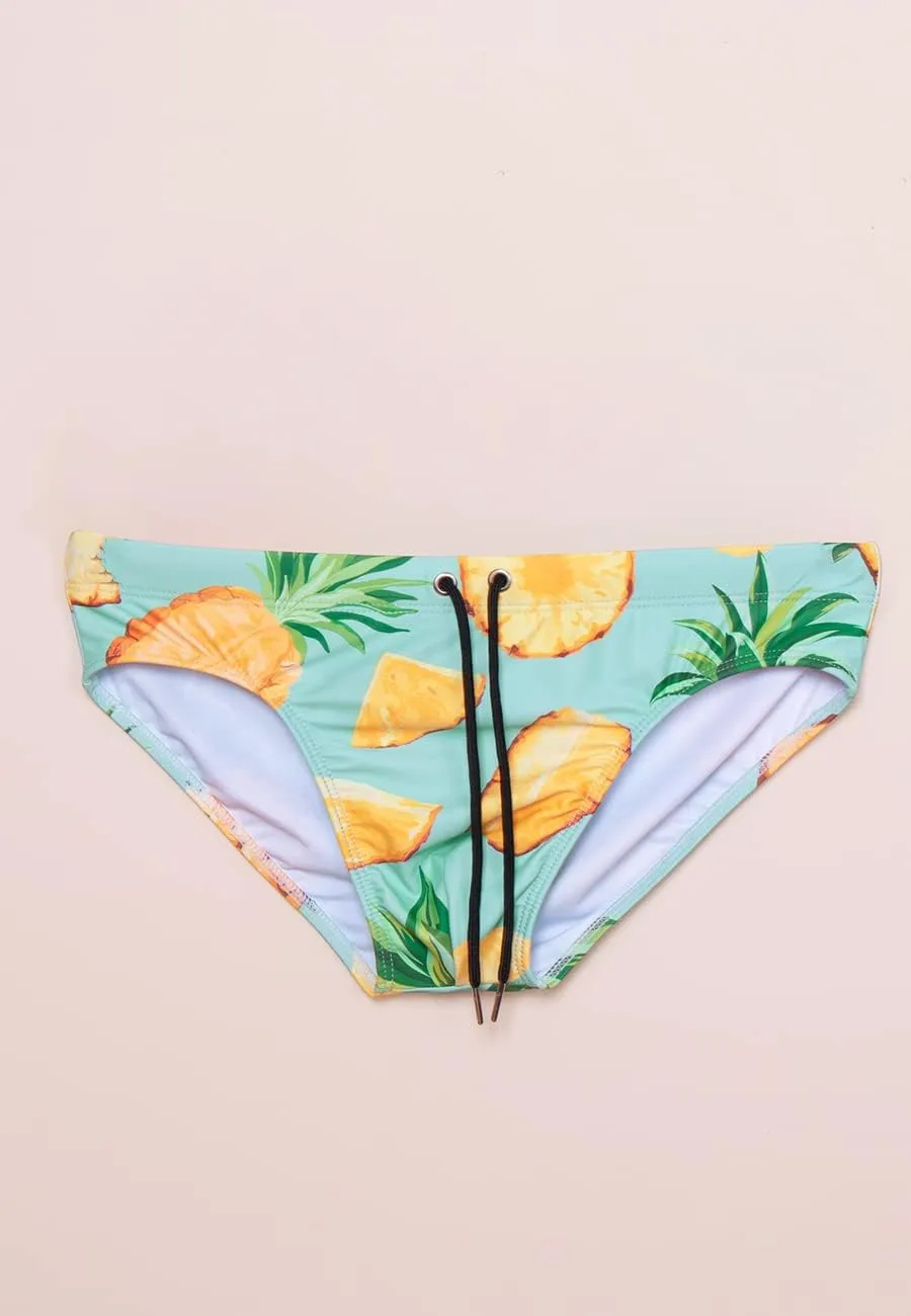 MIZOK Men's Sexy Bikini Swim Briefs Quick Dry Printed Swimsuit Beach Swimwear with Drawstring