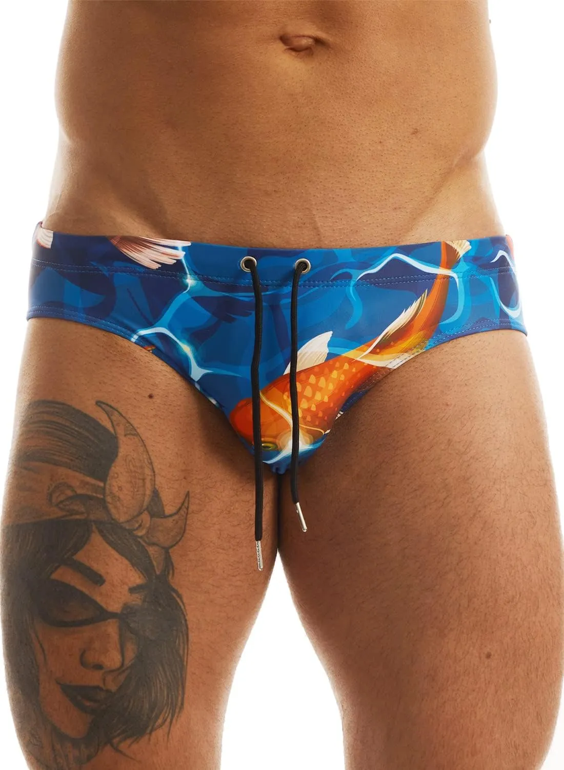 MIZOK Men's Sexy Bikini Swim Briefs Quick Dry Printed Swimsuit Beach Swimwear with Drawstring