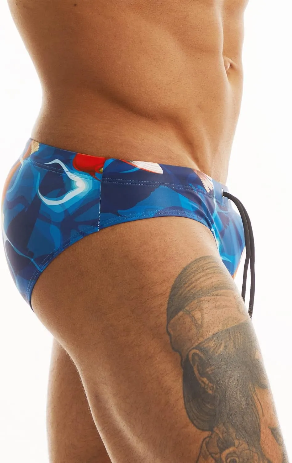 MIZOK Men's Sexy Bikini Swim Briefs Quick Dry Printed Swimsuit Beach Swimwear with Drawstring