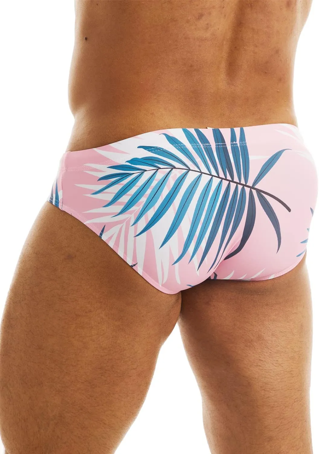 MIZOK Men's Sexy Bikini Swim Briefs Quick Dry Printed Swimsuit Beach Swimwear with Drawstring