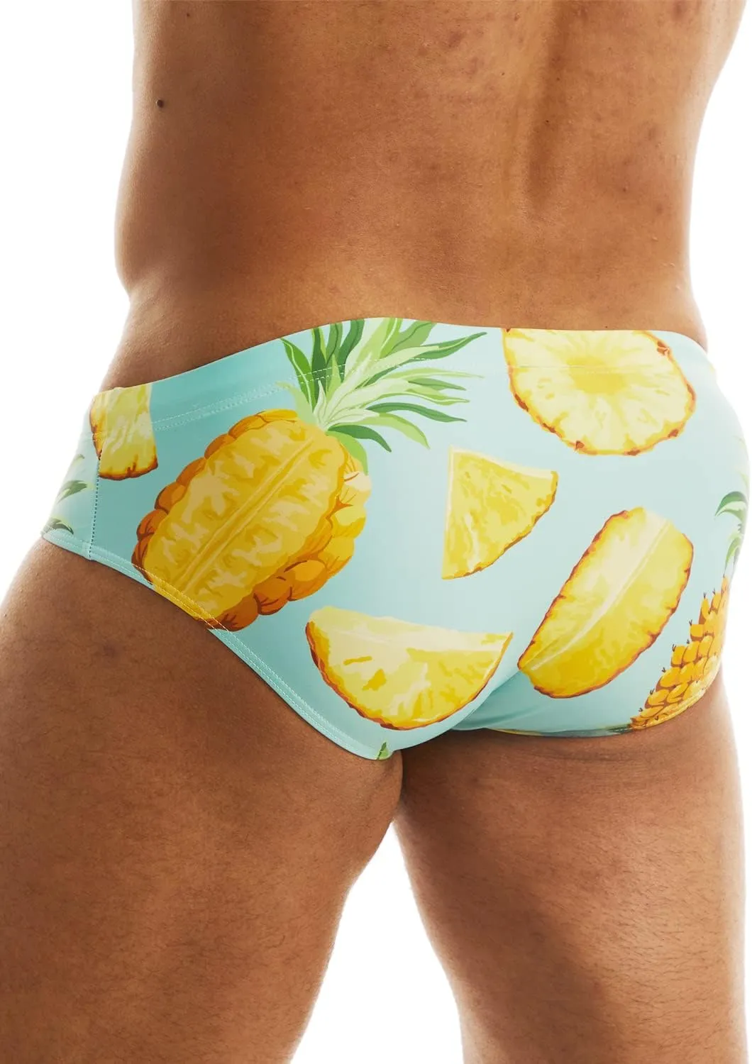 MIZOK Men's Sexy Bikini Swim Briefs Quick Dry Printed Swimsuit Beach Swimwear with Drawstring