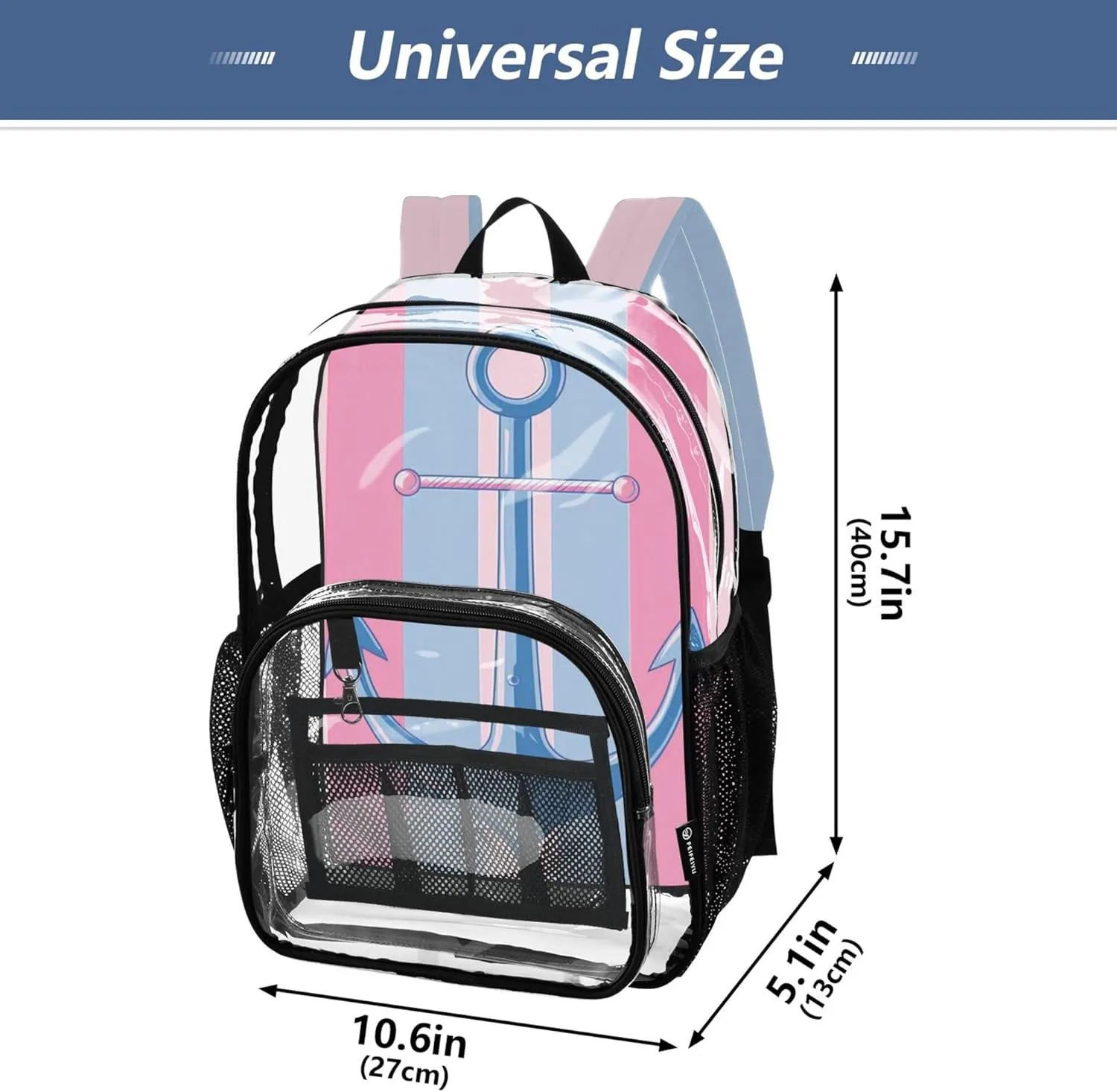 MNSRUU Large Clear Backpack for School Stadium Concerts Sports Events Spear Transparent Heavy-Duty PVC Backpack with Adjustable Straps, See-Through Bag Multiple Compartments
