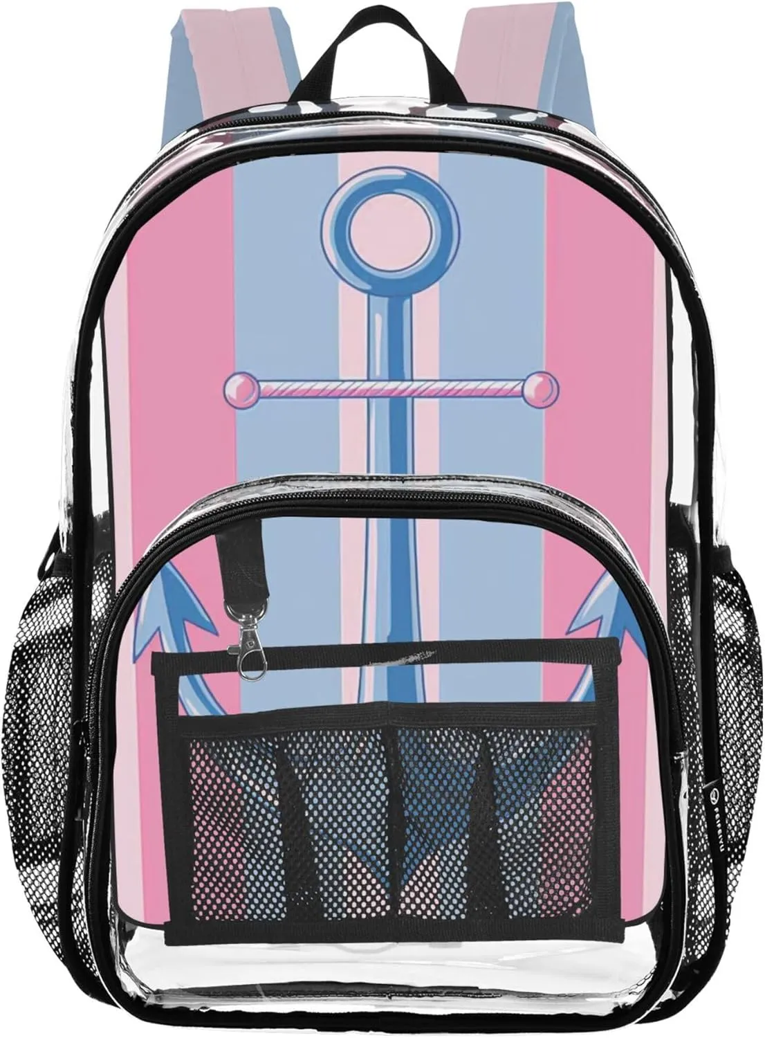 MNSRUU Large Clear Backpack for School Stadium Concerts Sports Events Spear Transparent Heavy-Duty PVC Backpack with Adjustable Straps, See-Through Bag Multiple Compartments