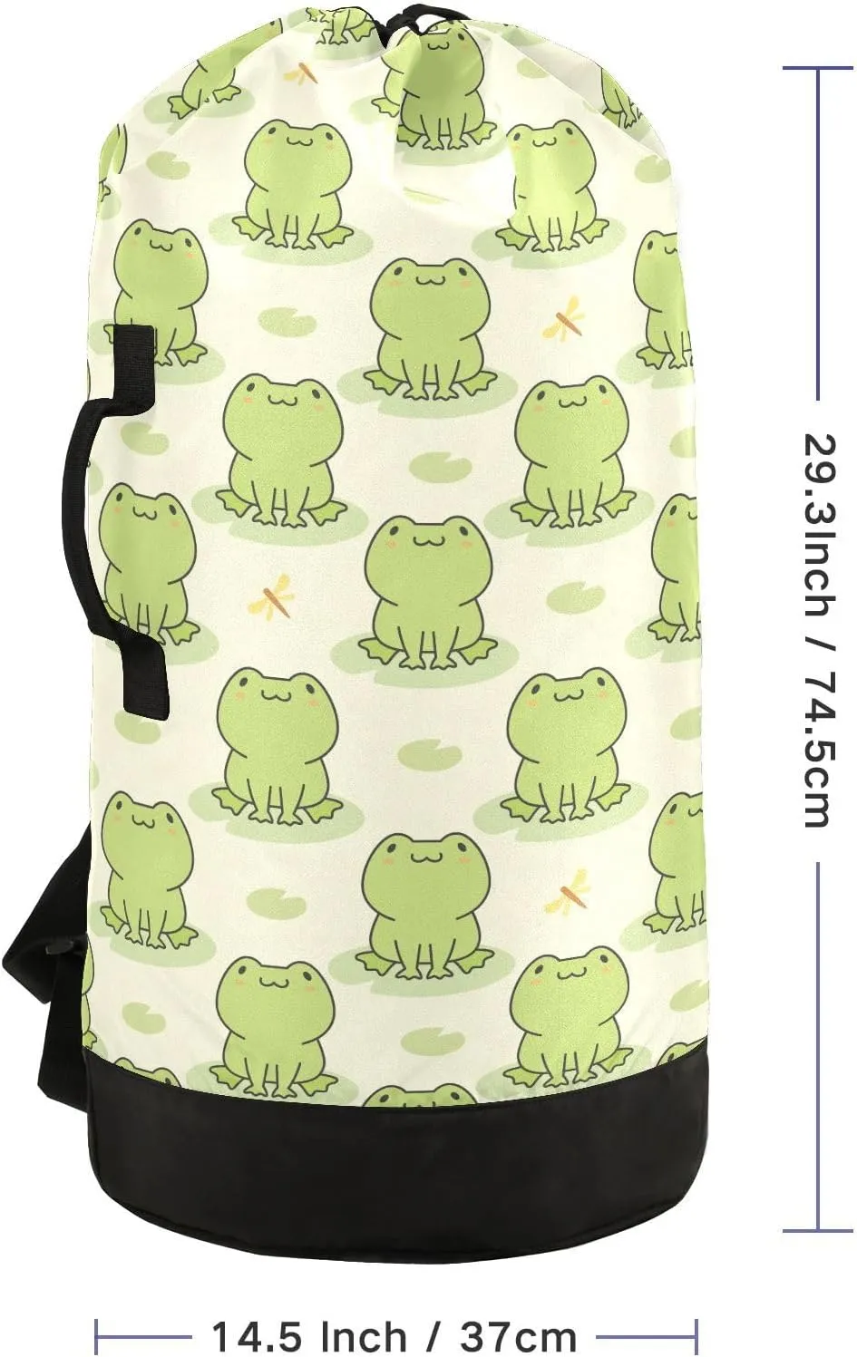MNSRUU Washable Laundry Bag Backpack Large Dirty Clothes Bag with Adjustable Shoulder Strap Handles, Cute Frog Extra Laundry Heavy Duty Drawstring Bag for Travel College Grey Camping