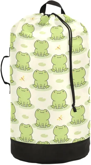 MNSRUU Washable Laundry Bag Backpack Large Dirty Clothes Bag with Adjustable Shoulder Strap Handles, Cute Frog Extra Laundry Heavy Duty Drawstring Bag for Travel College Grey Camping