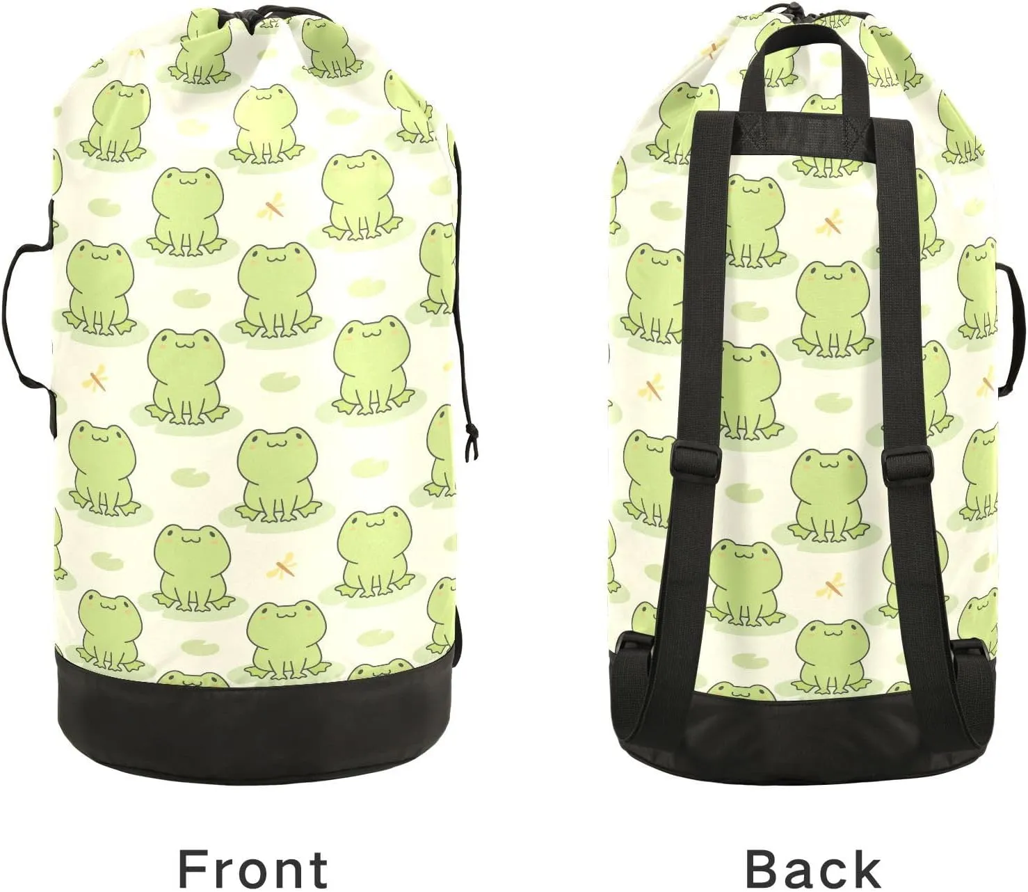 MNSRUU Washable Laundry Bag Backpack Large Dirty Clothes Bag with Adjustable Shoulder Strap Handles, Cute Frog Extra Laundry Heavy Duty Drawstring Bag for Travel College Grey Camping