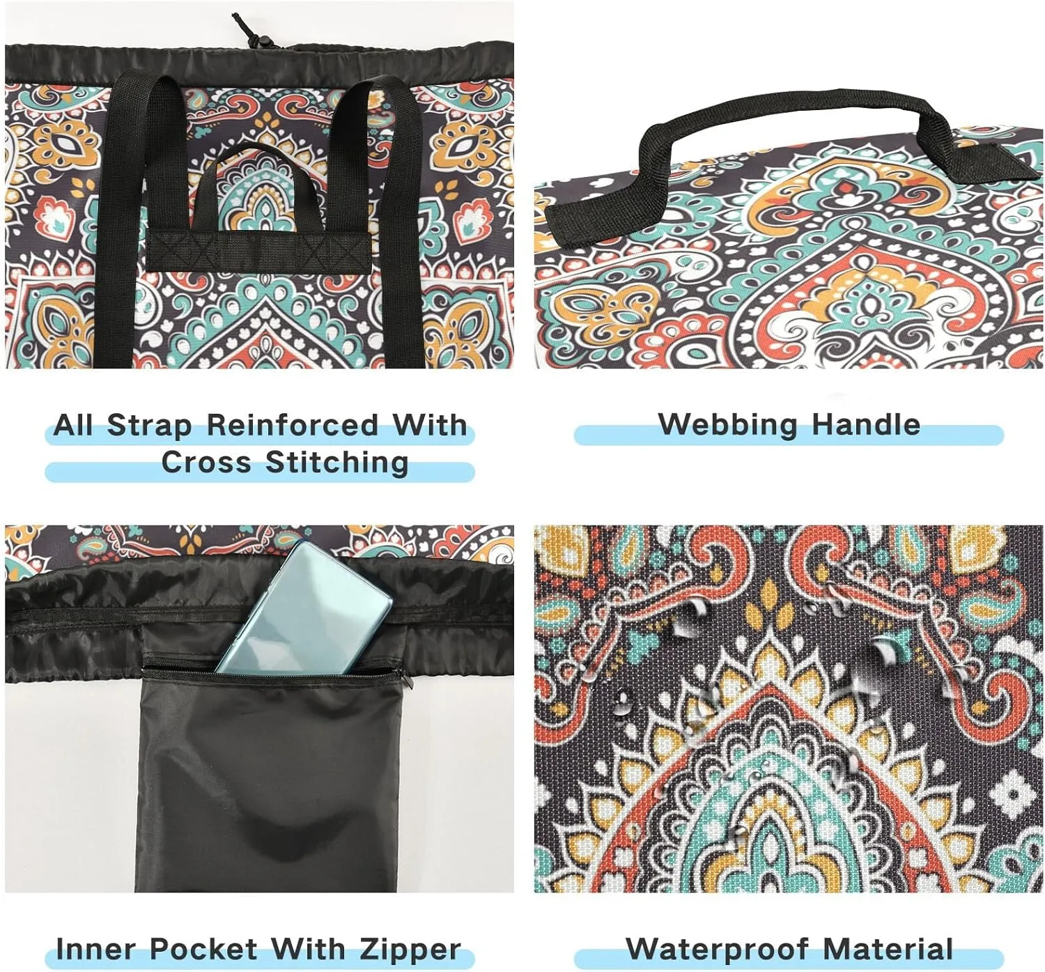 MNSRUU Washable Laundry Bag Backpack Large Dirty Clothes Bag with Adjustable Shoulder Strap Handles, Indian Floral Paisley Extra Laundry Heavy Duty Drawstring Bag for Travel College Grey Camping