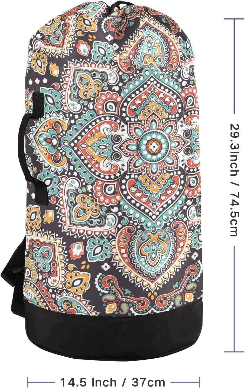 MNSRUU Washable Laundry Bag Backpack Large Dirty Clothes Bag with Adjustable Shoulder Strap Handles, Indian Floral Paisley Extra Laundry Heavy Duty Drawstring Bag for Travel College Grey Camping
