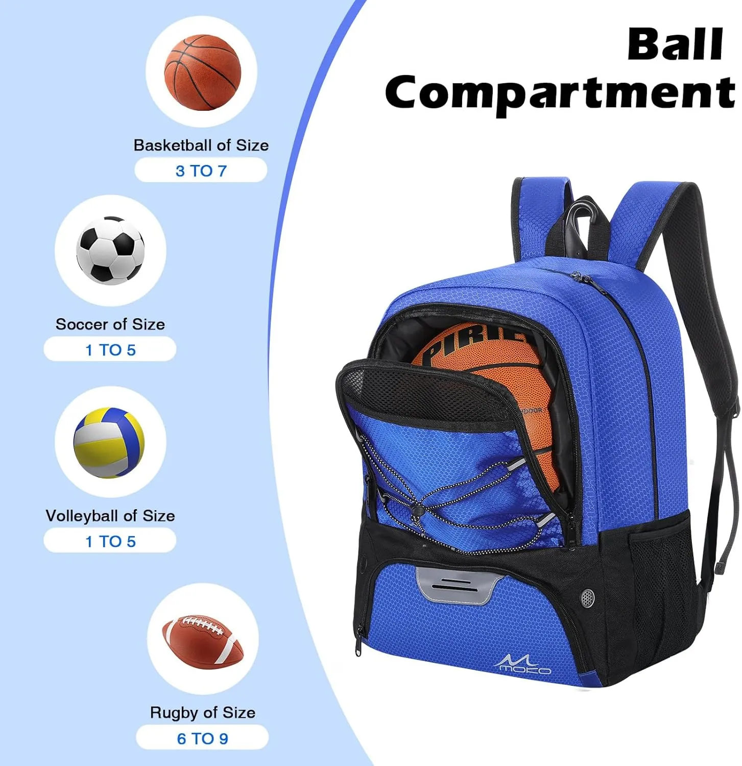 MoKo Basketball Bag Backpack, Soccer Backpack for Men & Women with Separate Ball and Shoes Compartments