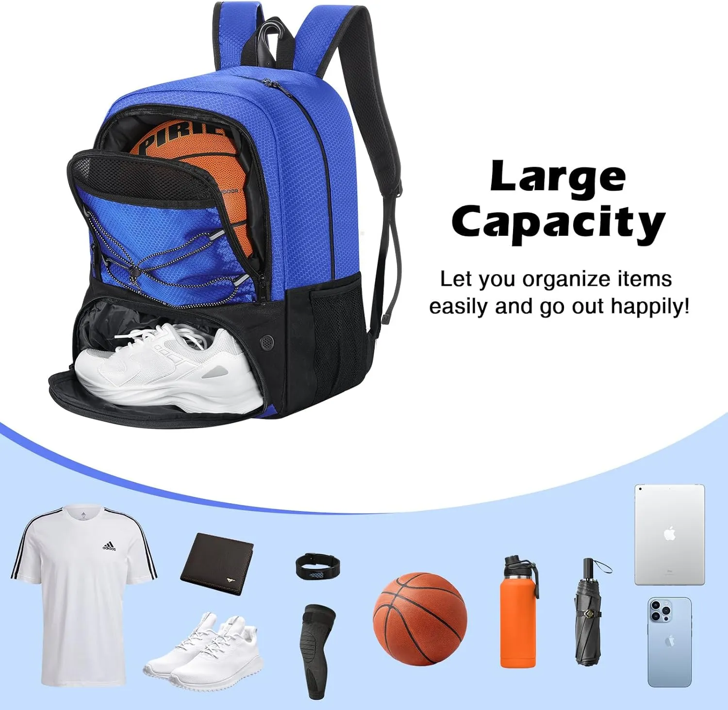 MoKo Basketball Bag Backpack, Soccer Backpack for Men & Women with Separate Ball and Shoes Compartments