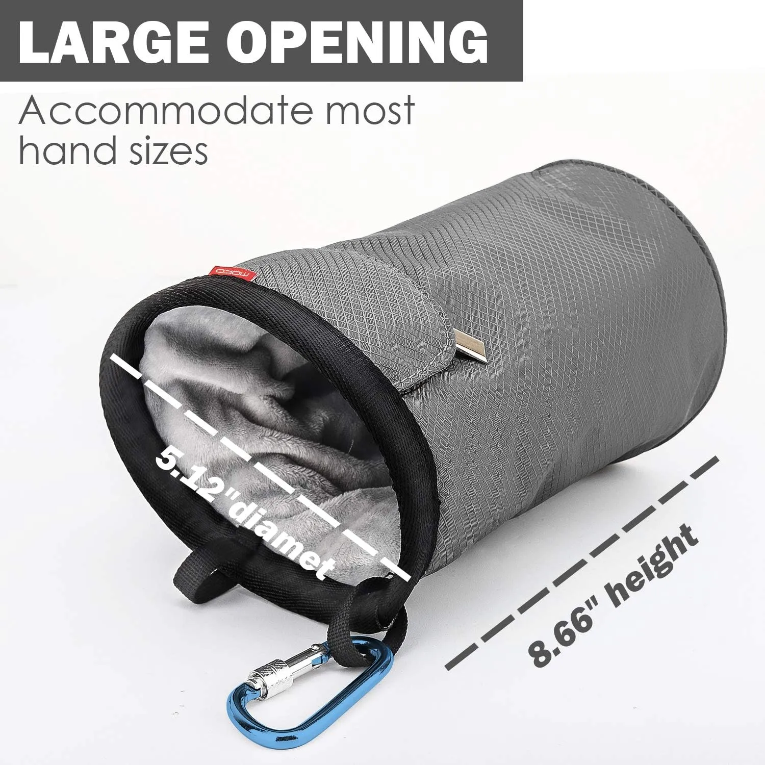 MoKo Rock Climbing Chalk Bag, Bouldering Chalk Pot Bucket with Adjustable Belt & Carabiner Drawstring Climbing Gear