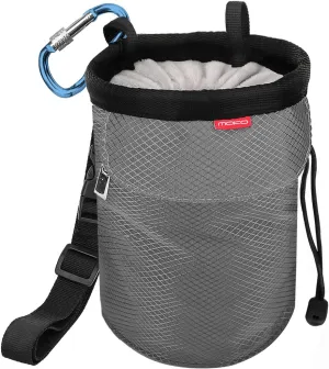 MoKo Rock Climbing Chalk Bag, Bouldering Chalk Pot Bucket with Adjustable Belt & Carabiner Drawstring Climbing Gear
