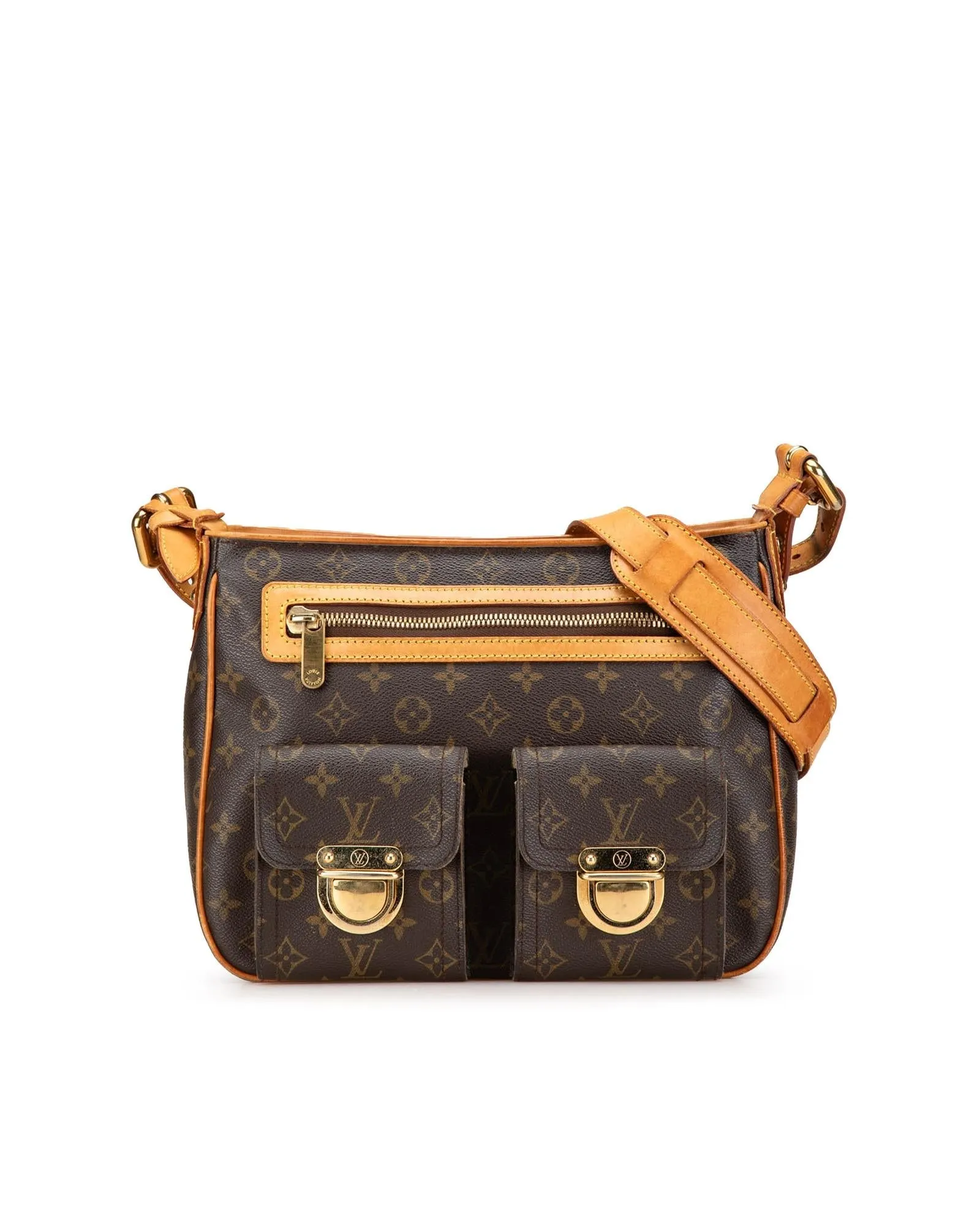 Monogram Canvas Bag with Leather Trim and Multiple Pockets