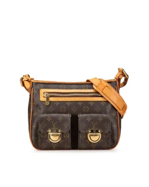 Monogram Canvas Bag with Leather Trim and Multiple Pockets