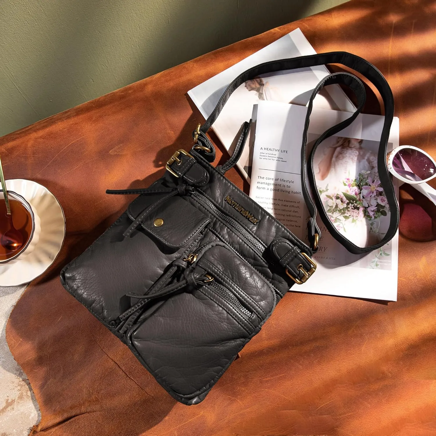 Montana West Crossbody Bag for Women Soft Washed Leather Multi Pocket crossbody handbags