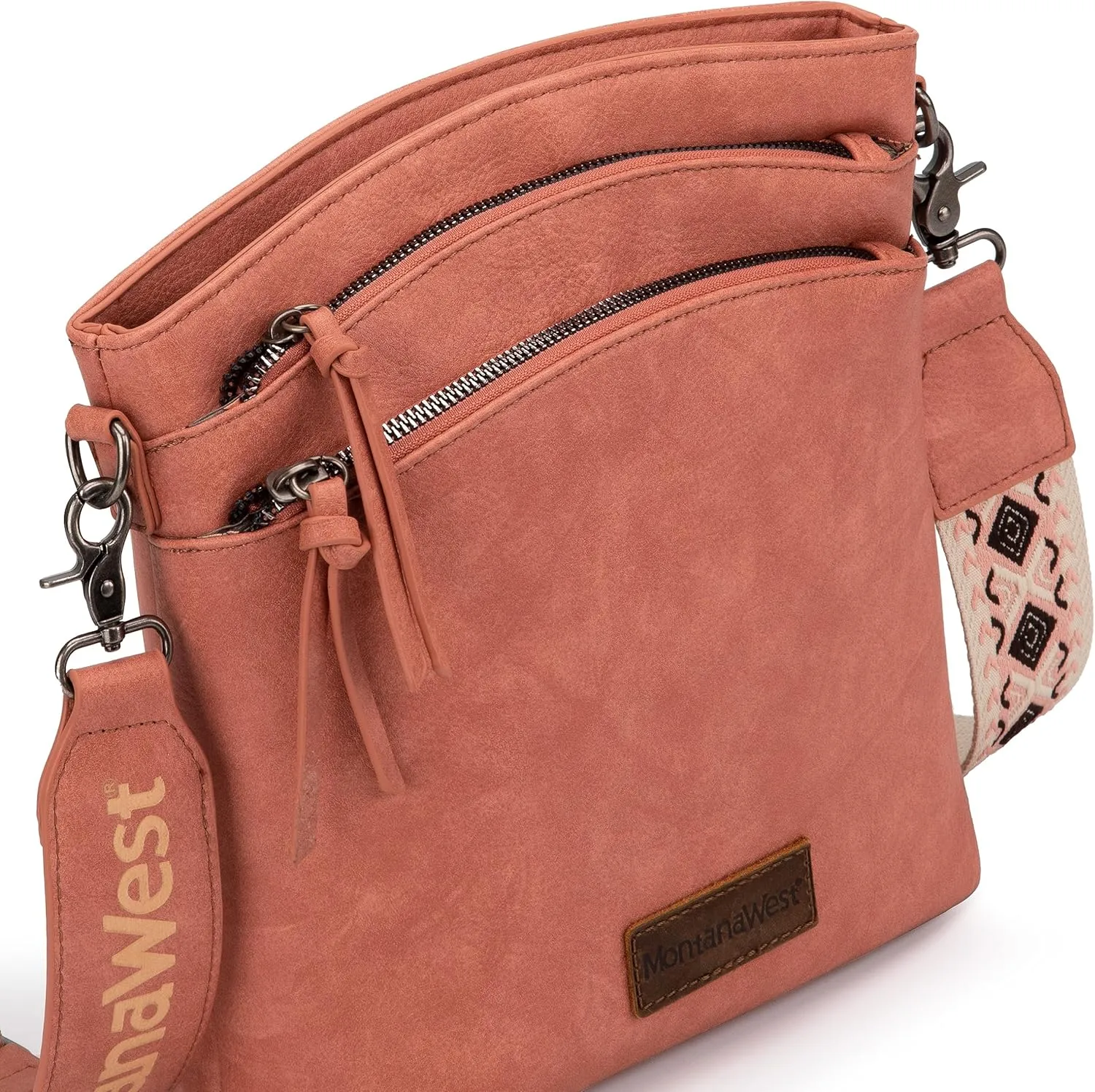Montana West Multi Zip Pocket Large Crossbody Bag With Guitar Strap