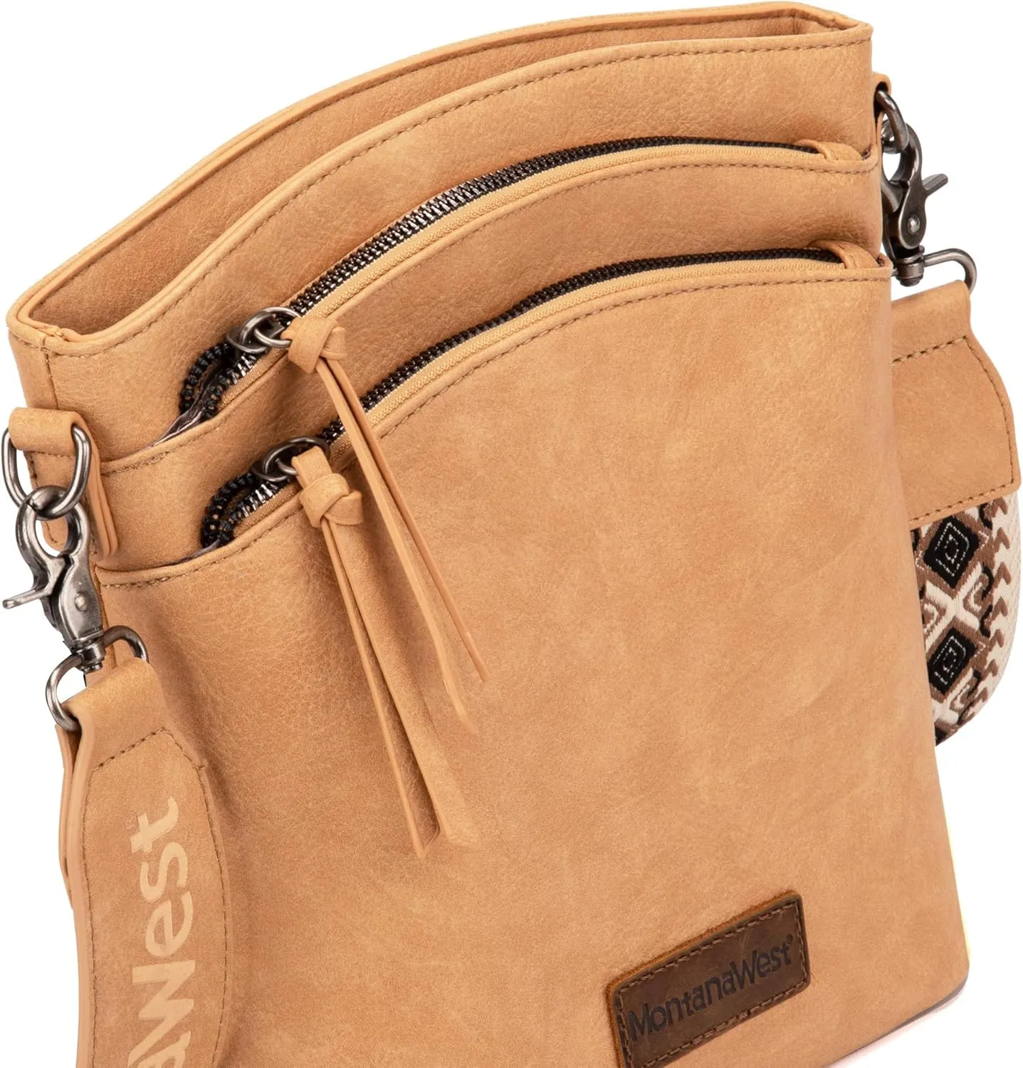 Montana West Multi Zip Pocket Large Crossbody Bag With Guitar Strap