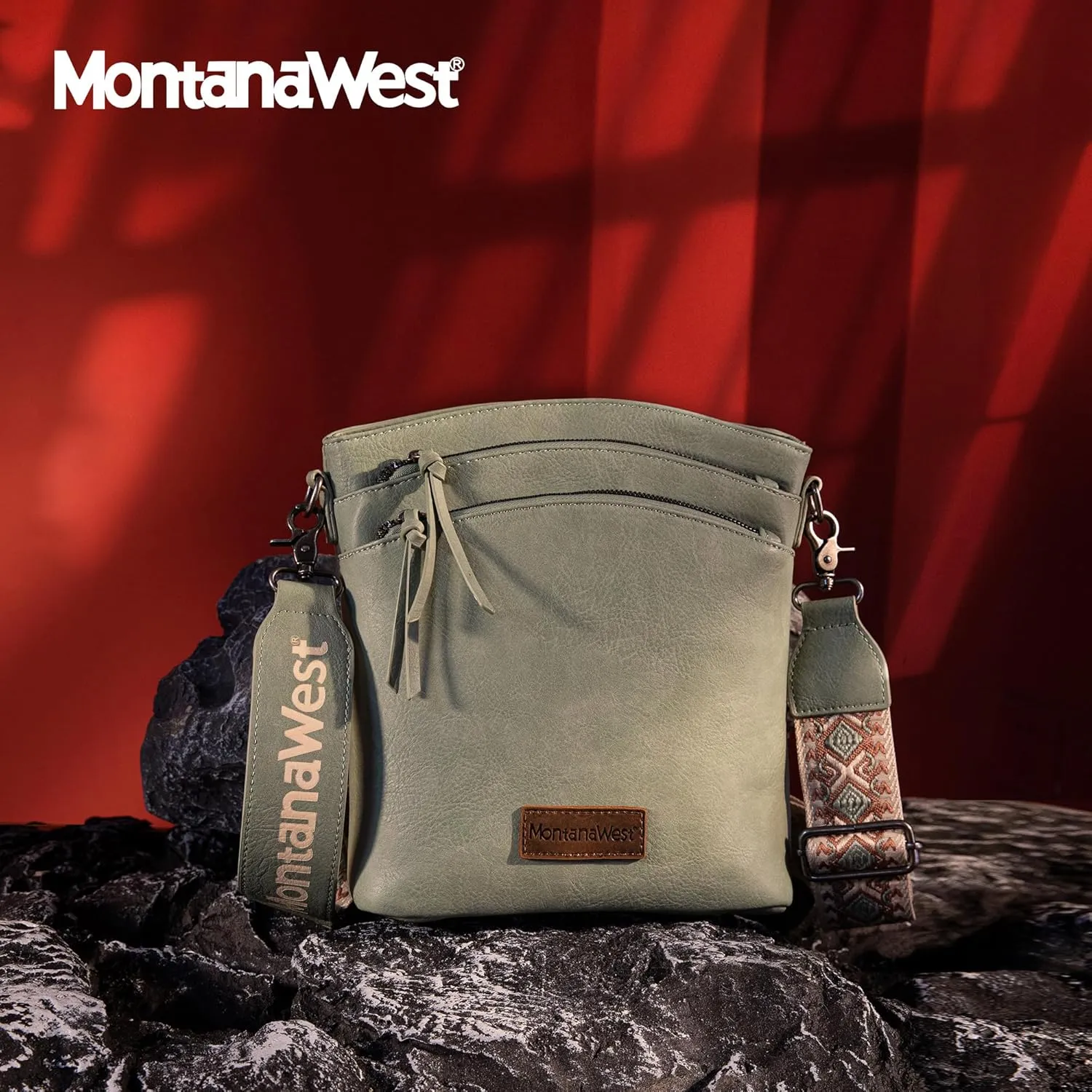 Montana West Multi Zip Pocket Large Crossbody Bag With Guitar Strap