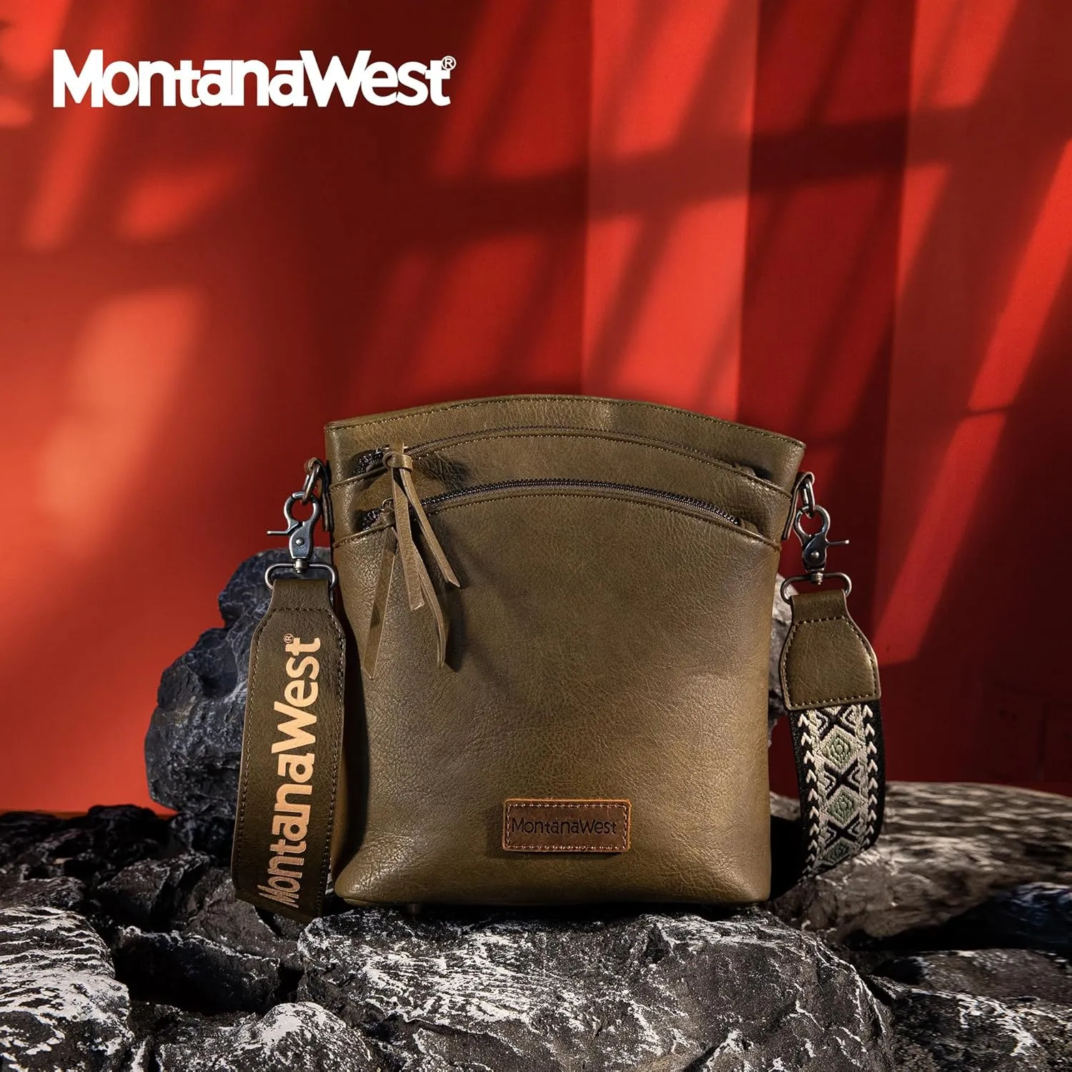 Montana West Multi Zip Pocket Large Crossbody Bag With Guitar Strap