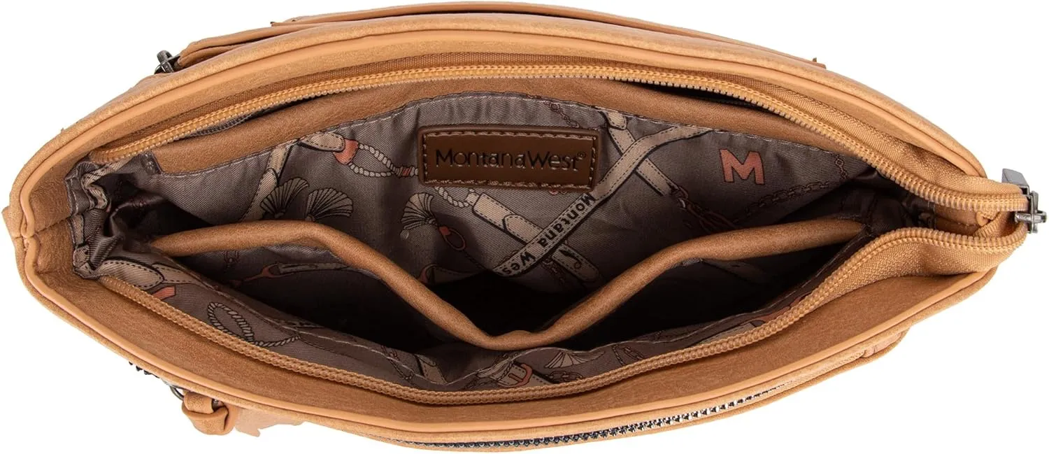 Montana West Multi Zip Pocket Large Crossbody Bag With Guitar Strap