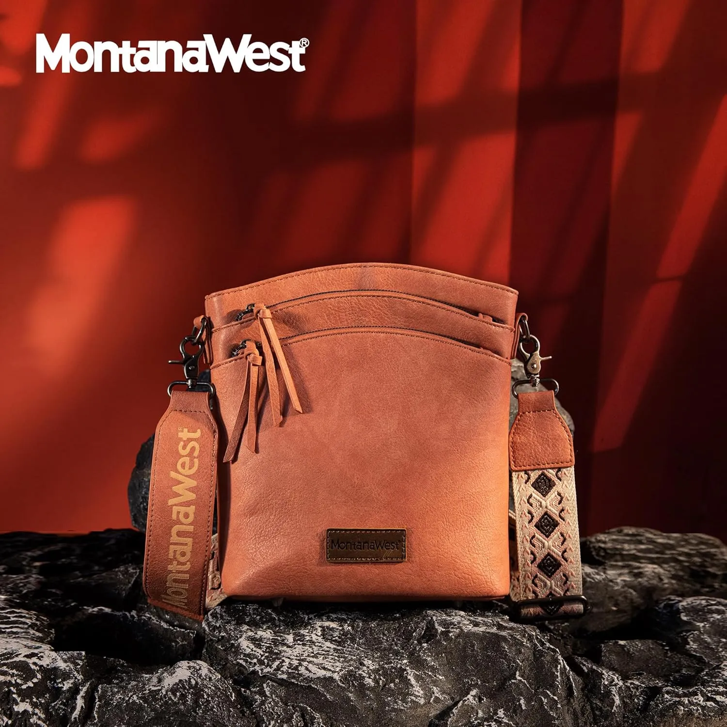 Montana West Multi Zip Pocket Large Crossbody Bag With Guitar Strap