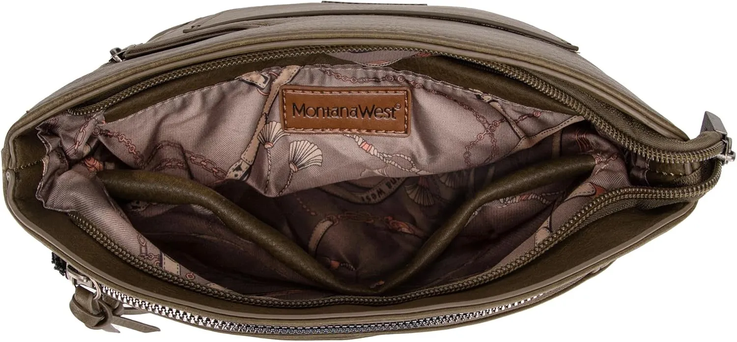 Montana West Multi Zip Pocket Large Crossbody Bag With Guitar Strap